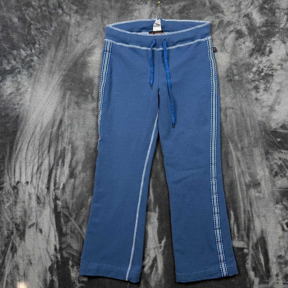 Big Flirt Flare Sweatpants Womens Medium Blue Good Y2K Contrast Stitch Stripe